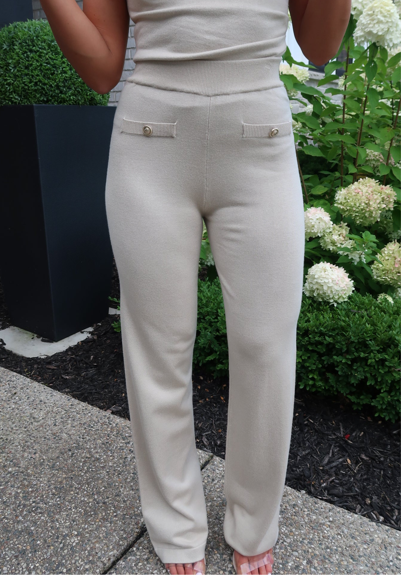 Nora Knit Pleated Pants - Beige