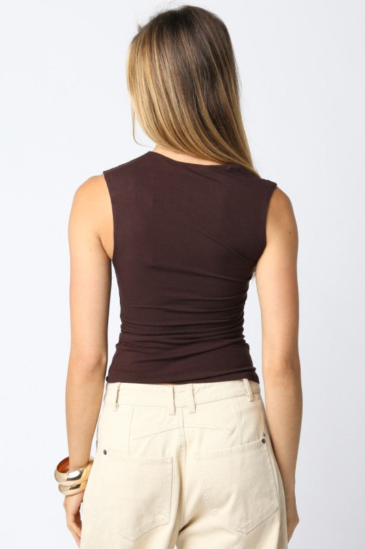 Espresso Asymmetrical Ruched Top