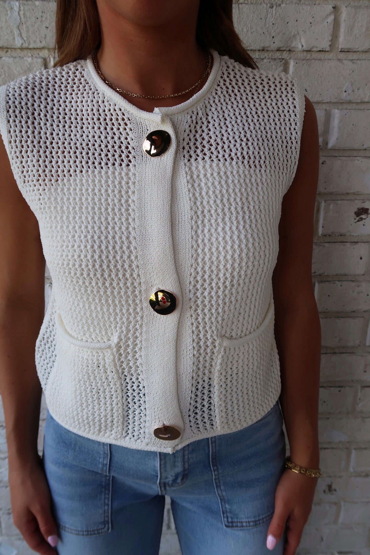 White Crochet Knit Vest
