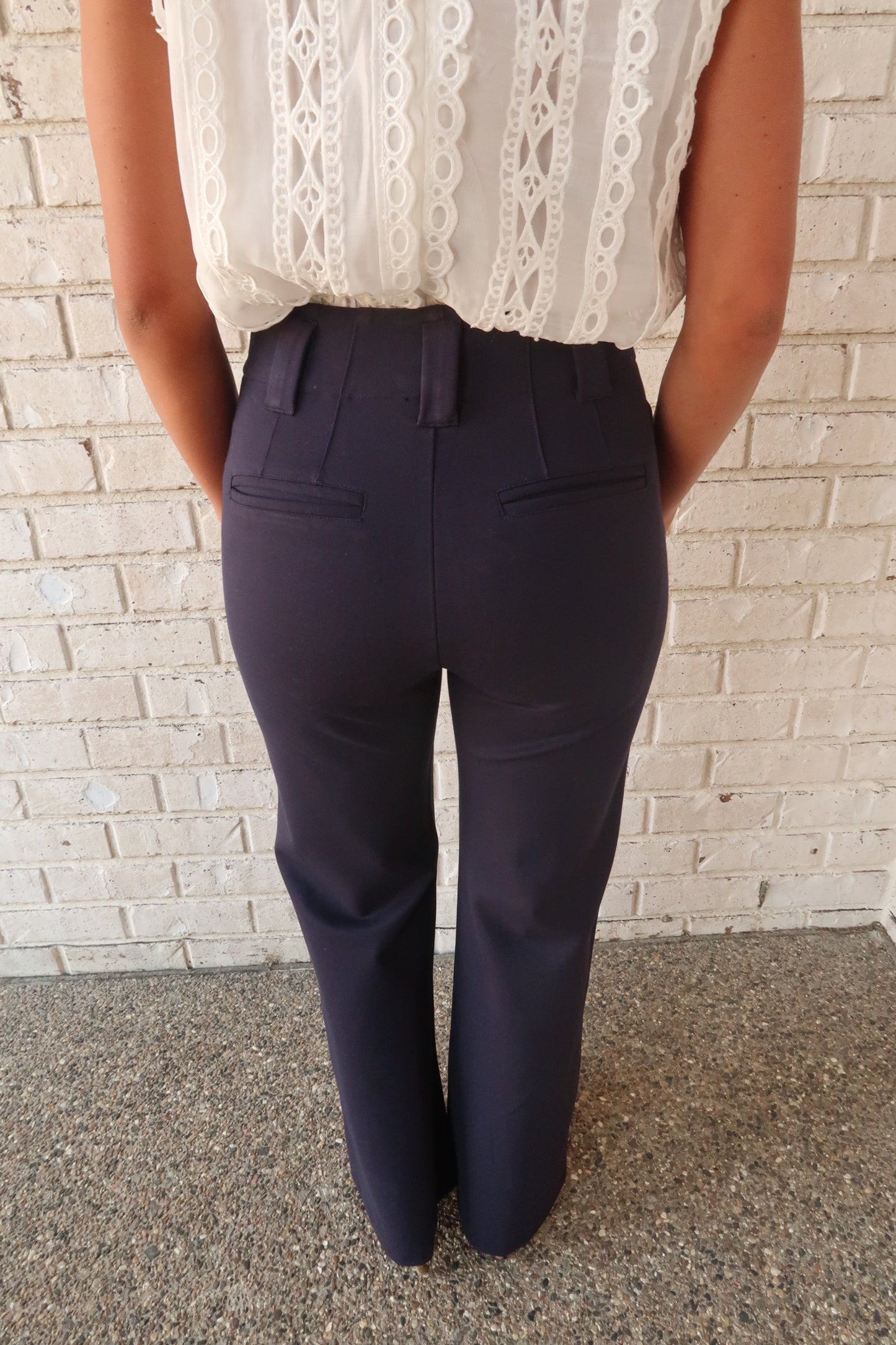 Navy Front Pocket Flare Pants