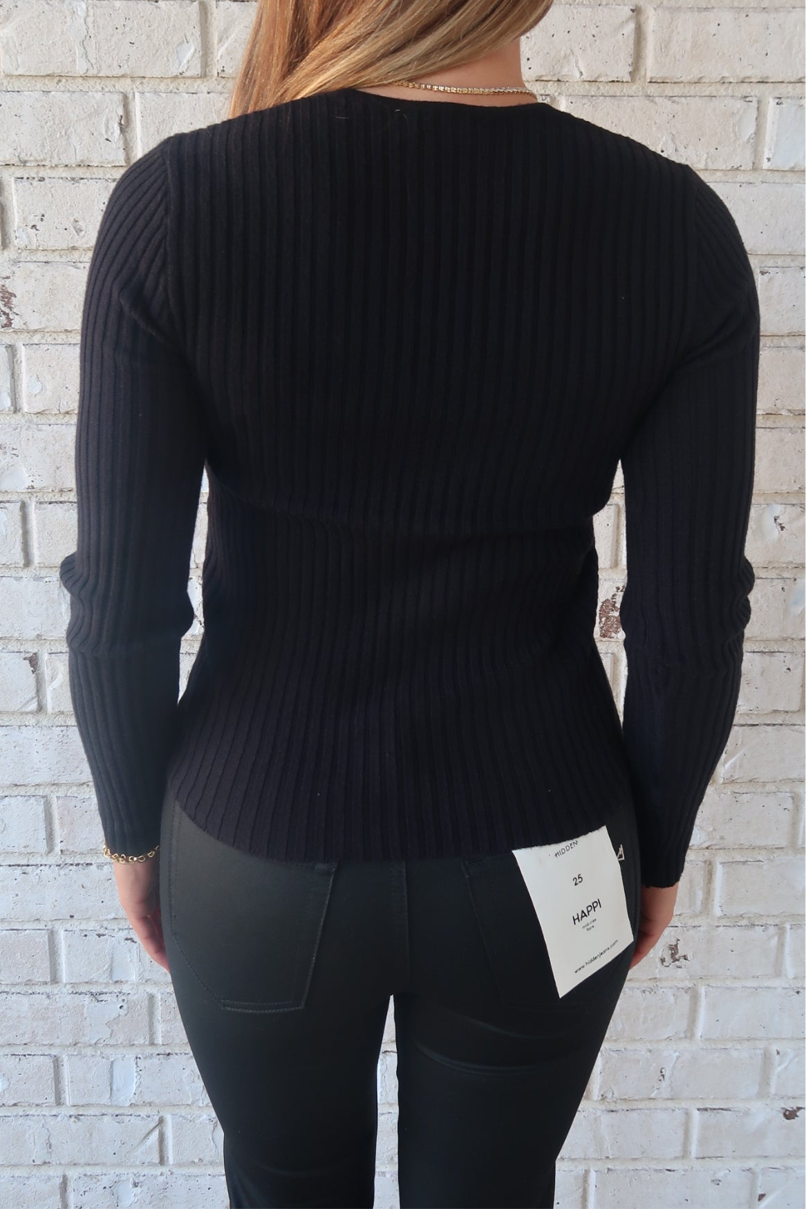 V Neck Long Sleeve Sweater - Black