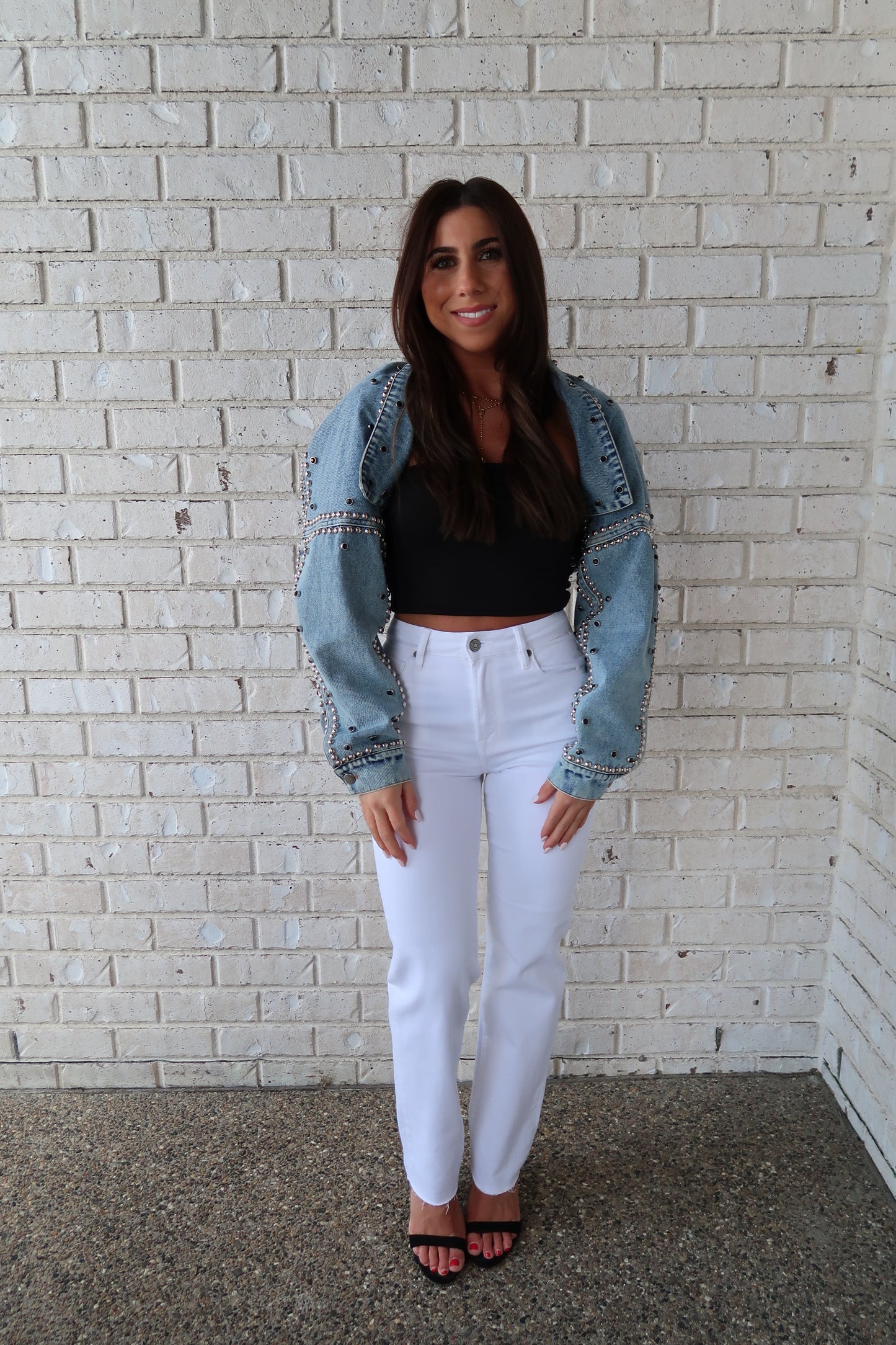 Denim Studded Bolero Jacket