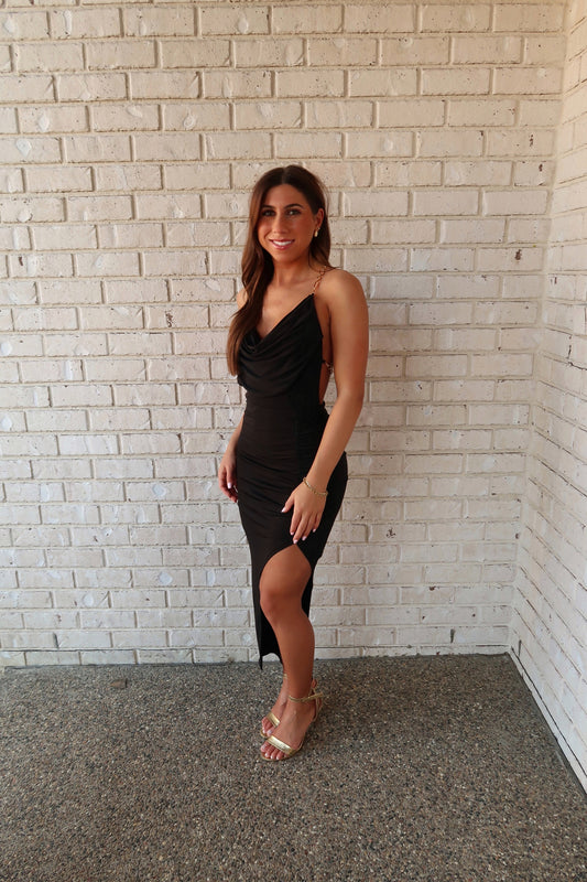 Midnight Gold Chain Blackless Dress