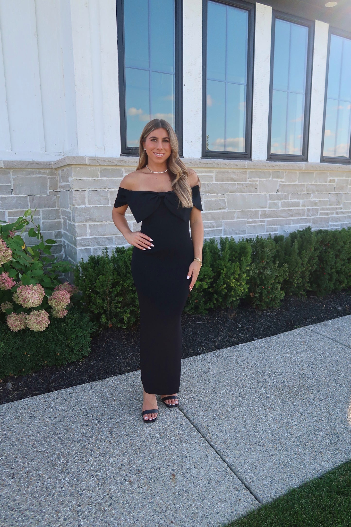Bow Detail Off Shoulder Knit Dress