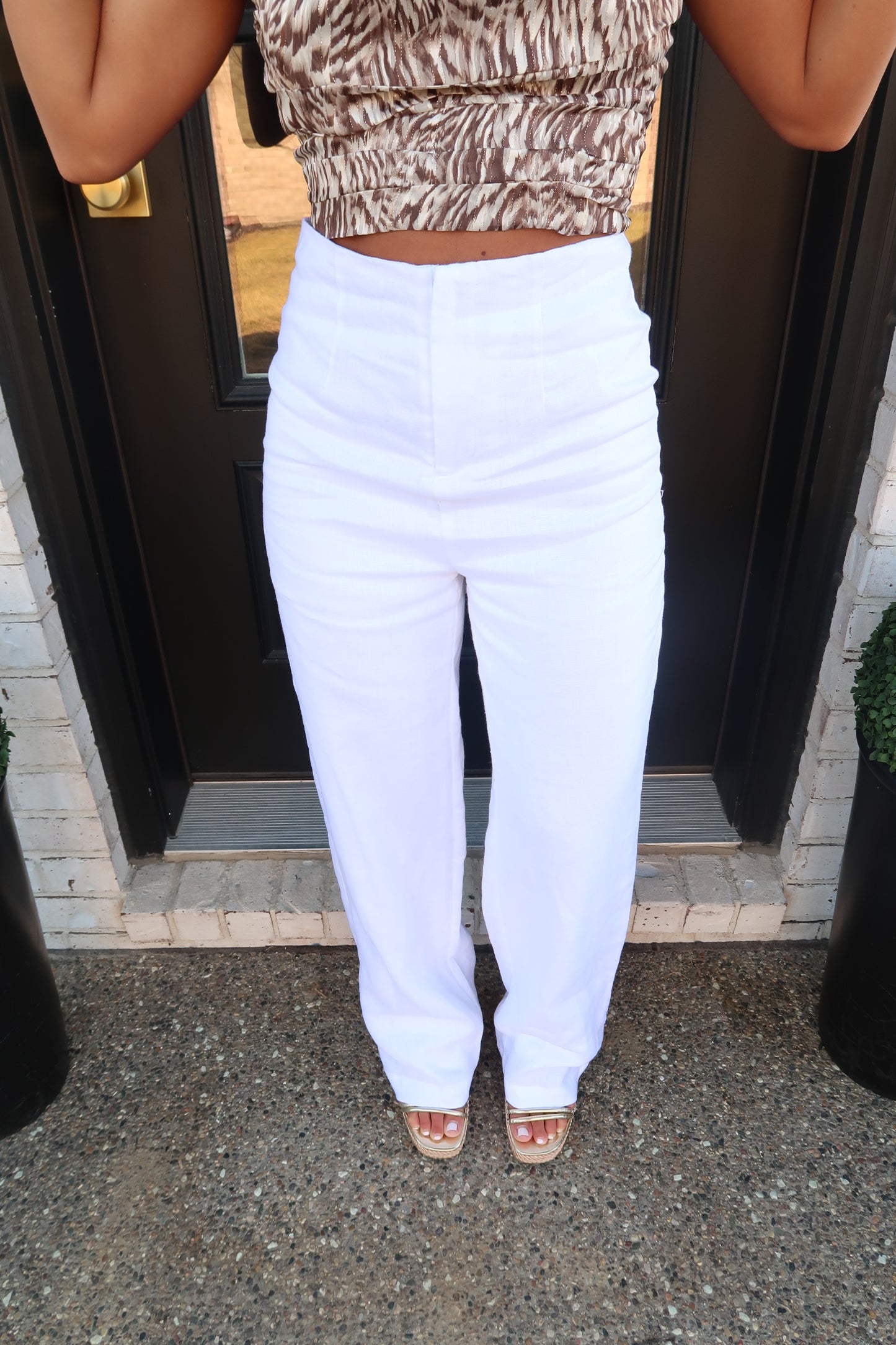 White High Rise Linen Pants