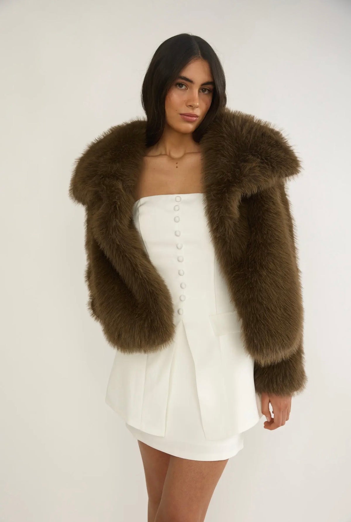 Shawl Faux Fur Coat - Coffee