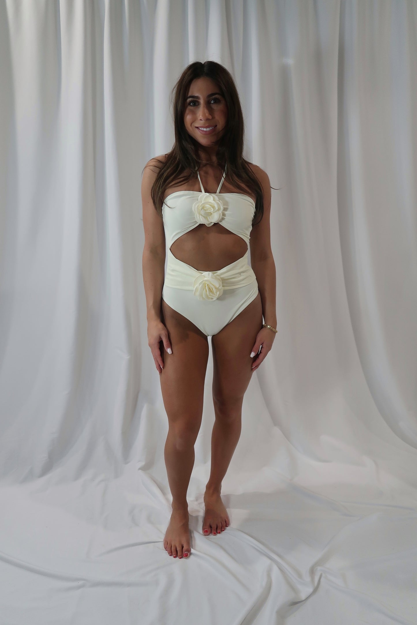 Rose Halter One Piece Swim Suit