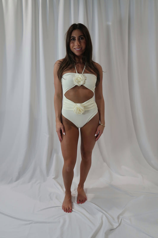Rose Halter One Piece Swim Suit