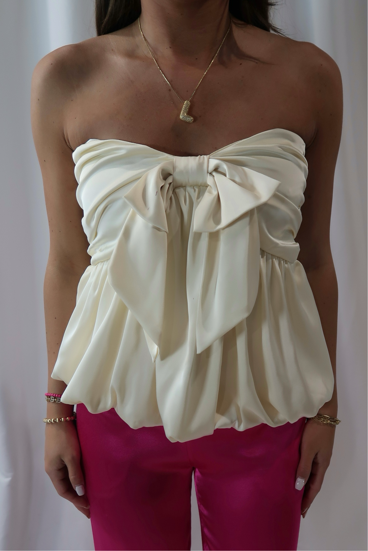 Strapless Bow Bust Bubble Hem Tube Top