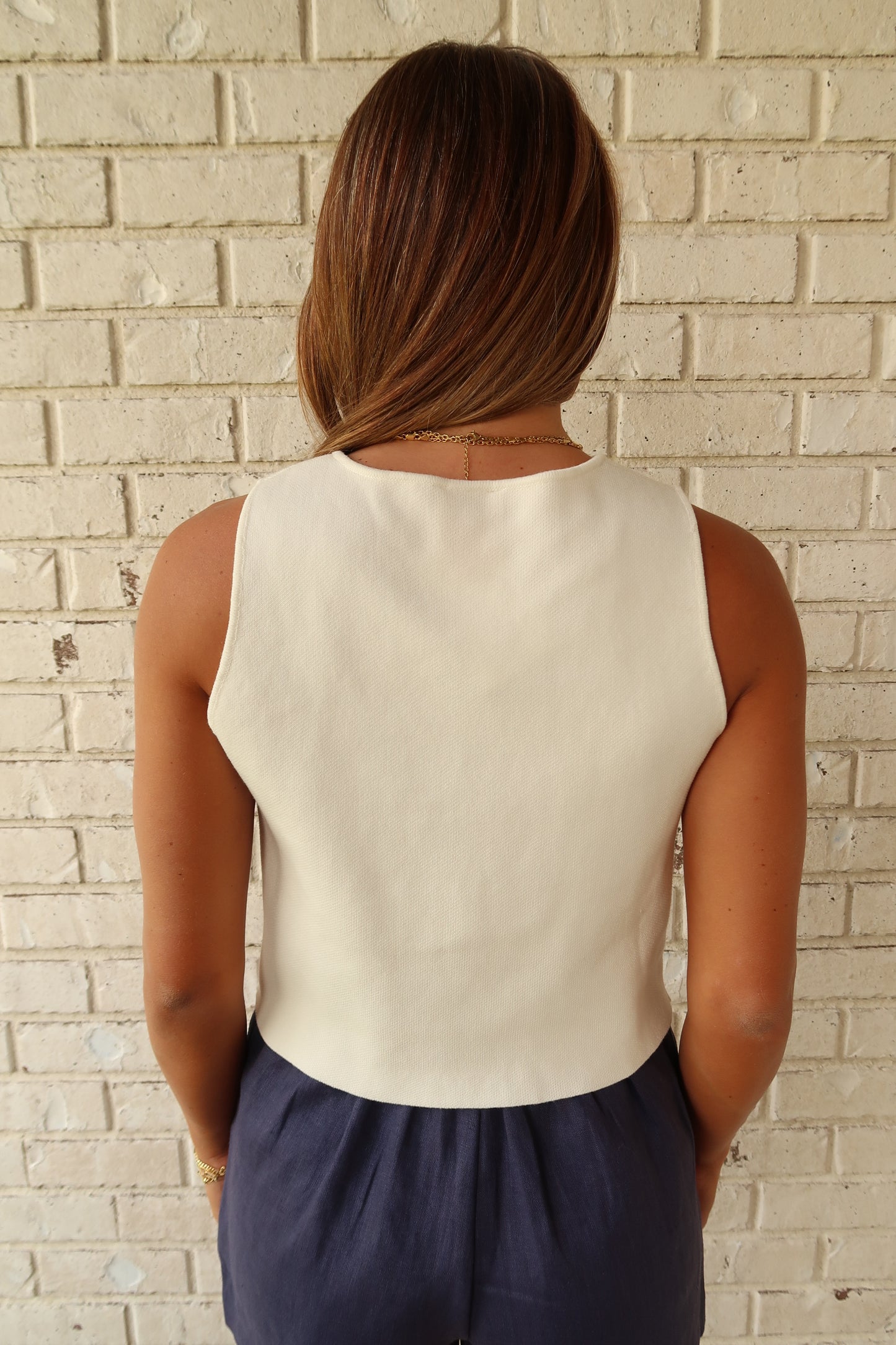 White & Gold Accent Knit Vest