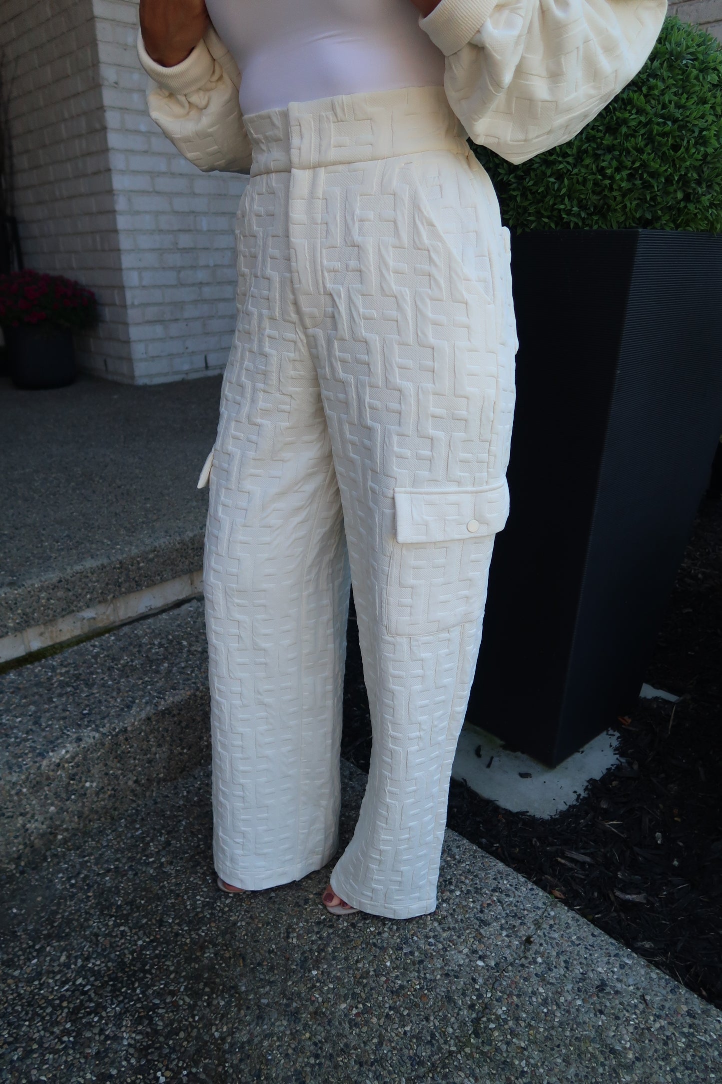 Cream Textured Pants