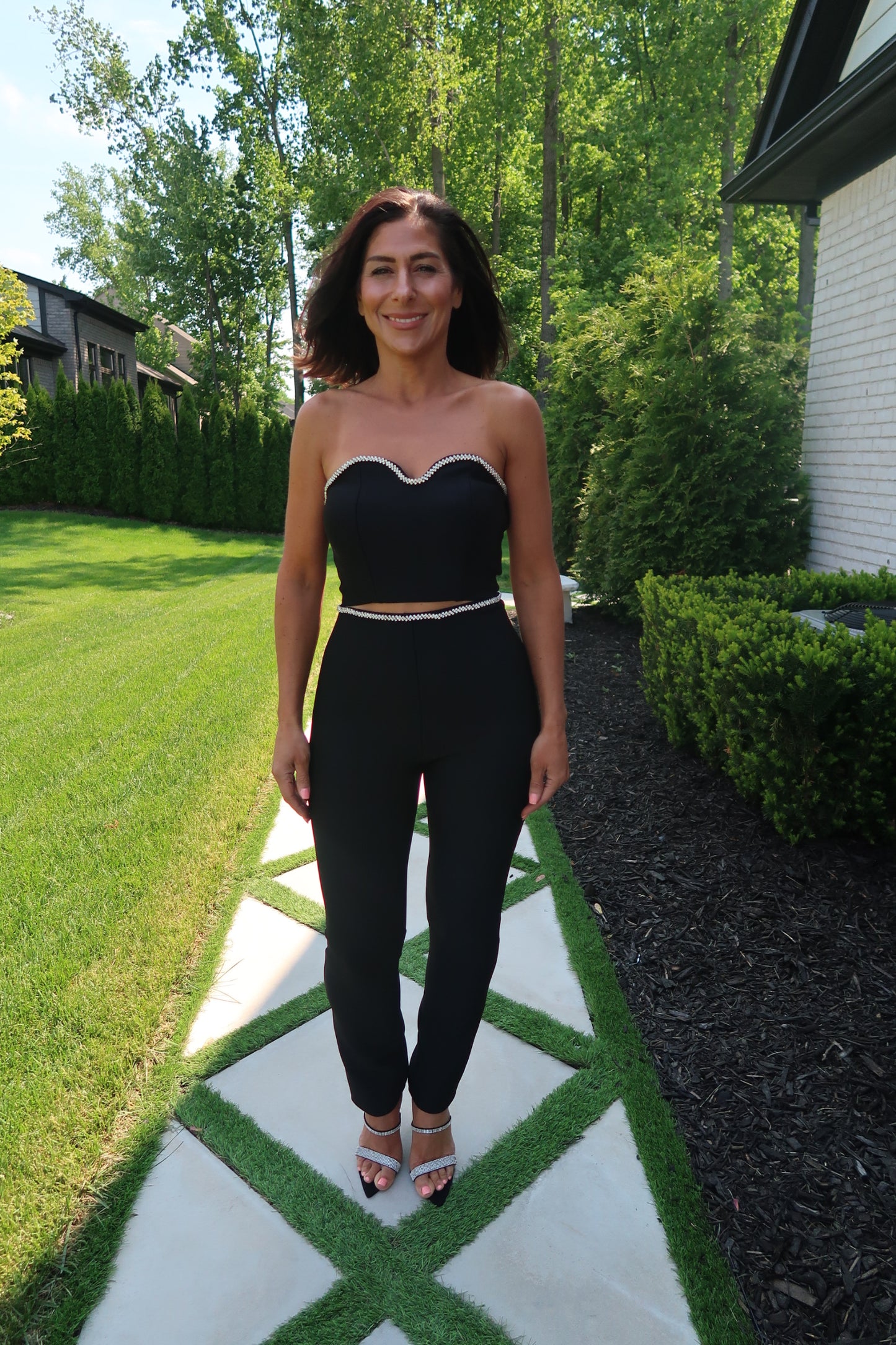 Rhinestone Trim Black Tube Top
