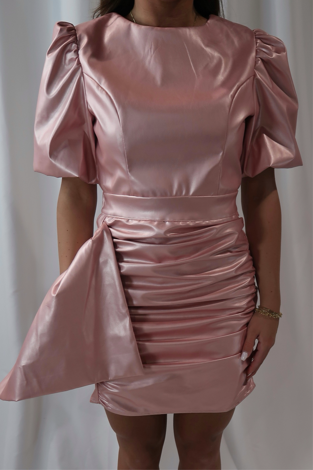 Pink Metallic Short Sleeve Mini Dress