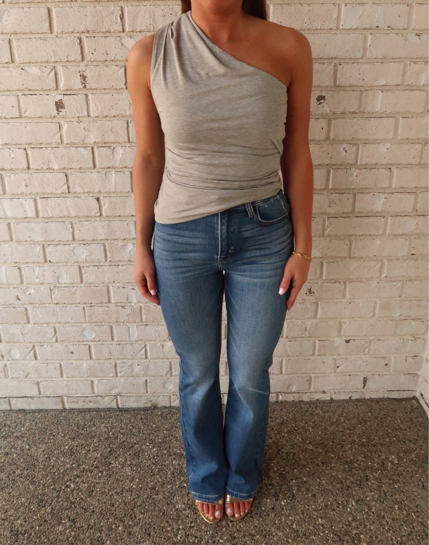 Asymmetrical Ruched Top - Gray