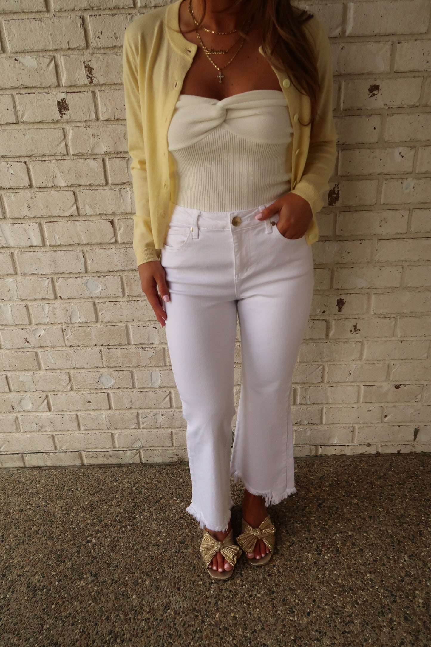 White Fray Hem Cropped Jeans