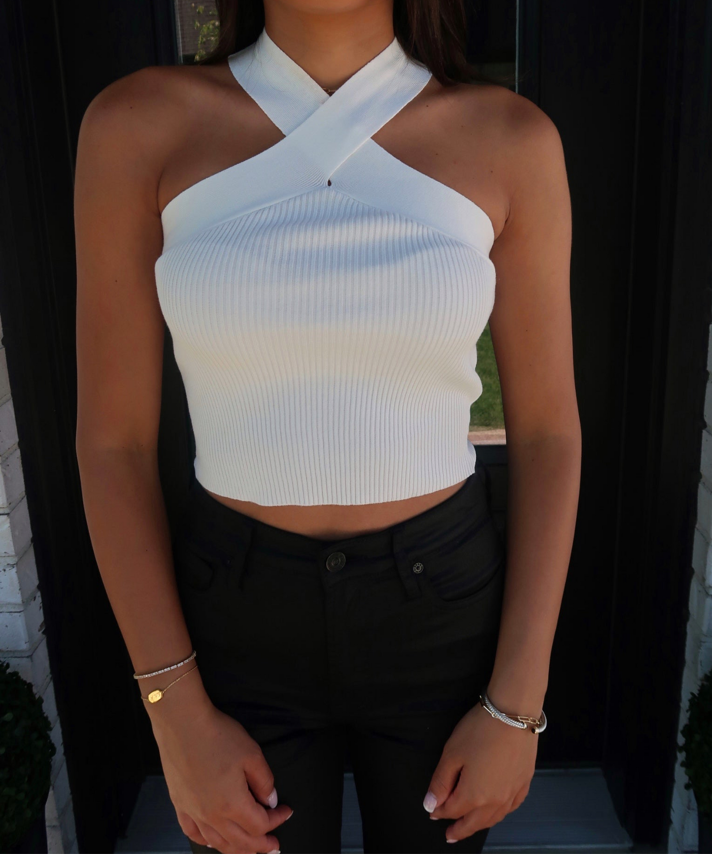 Cross Halter Neck Tank - White