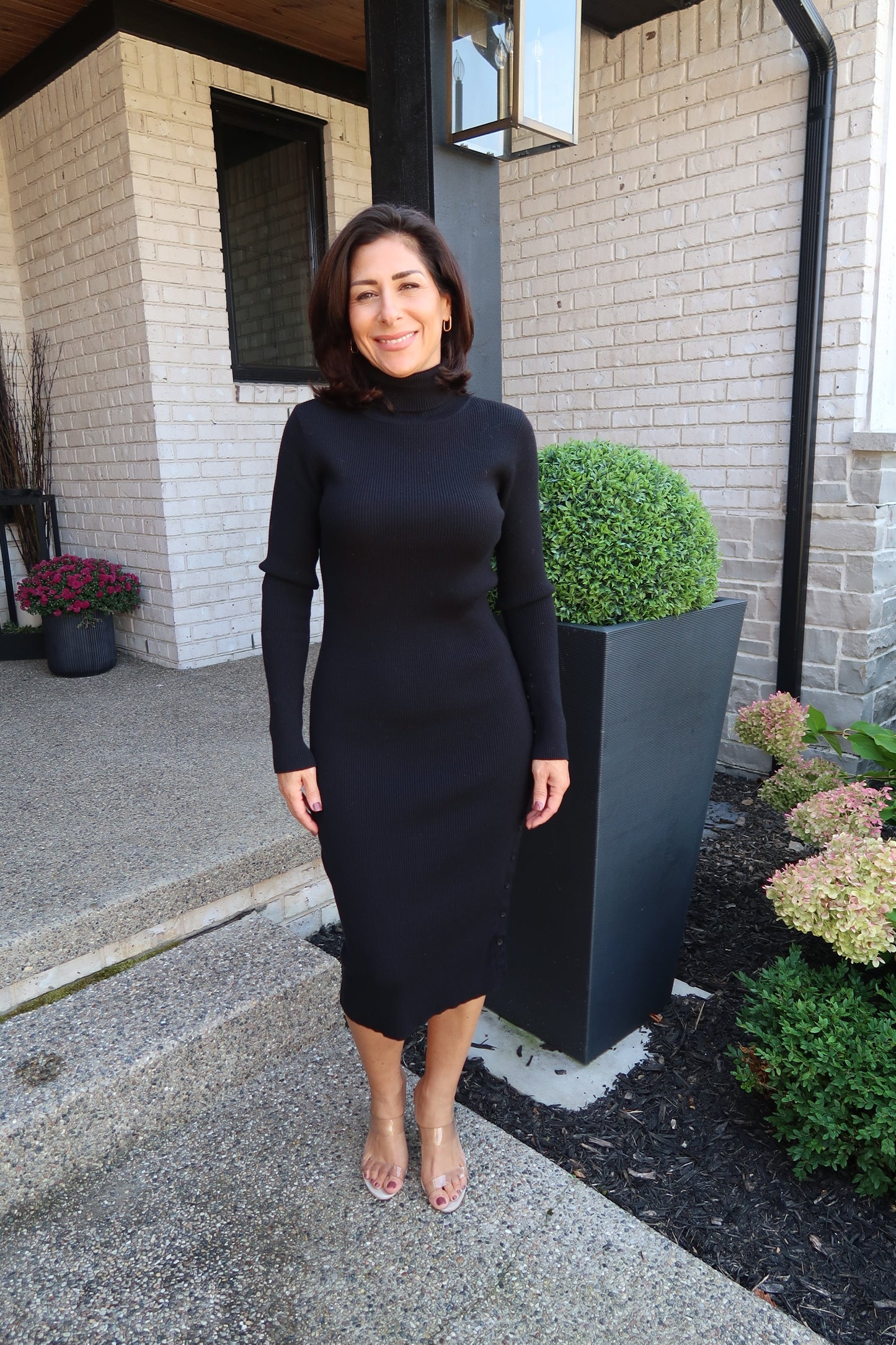Turtleneck Midi Dress- Black