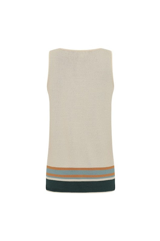 Knit Border Stripe Keyhole Top