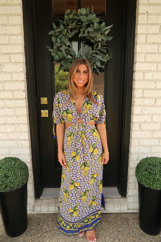 Lemon Print Maxi Dress