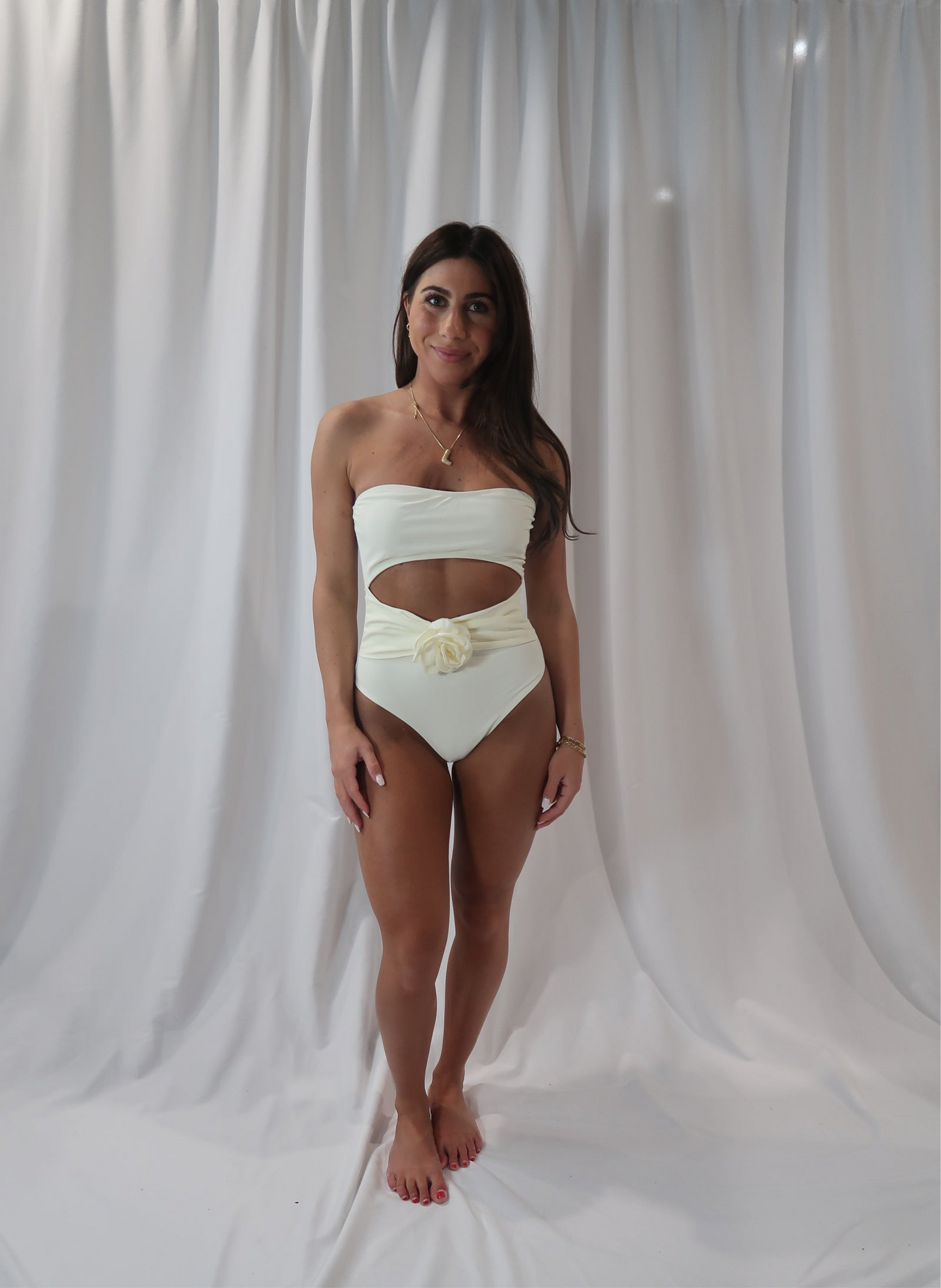 Rose Halter One Piece Swim Suit