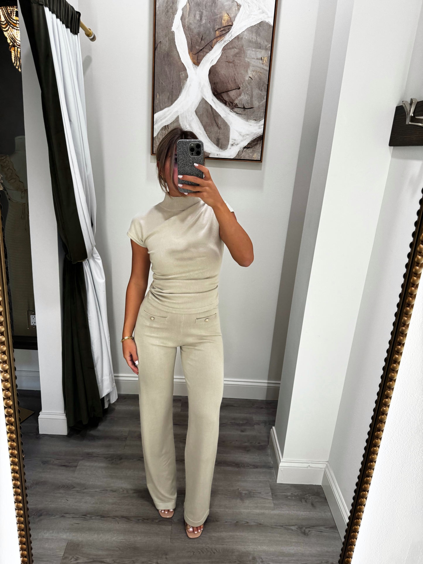 Nora Knit Pleated Pants - Beige