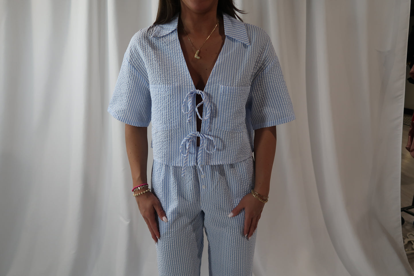 Stripe Double Tie Crop Top