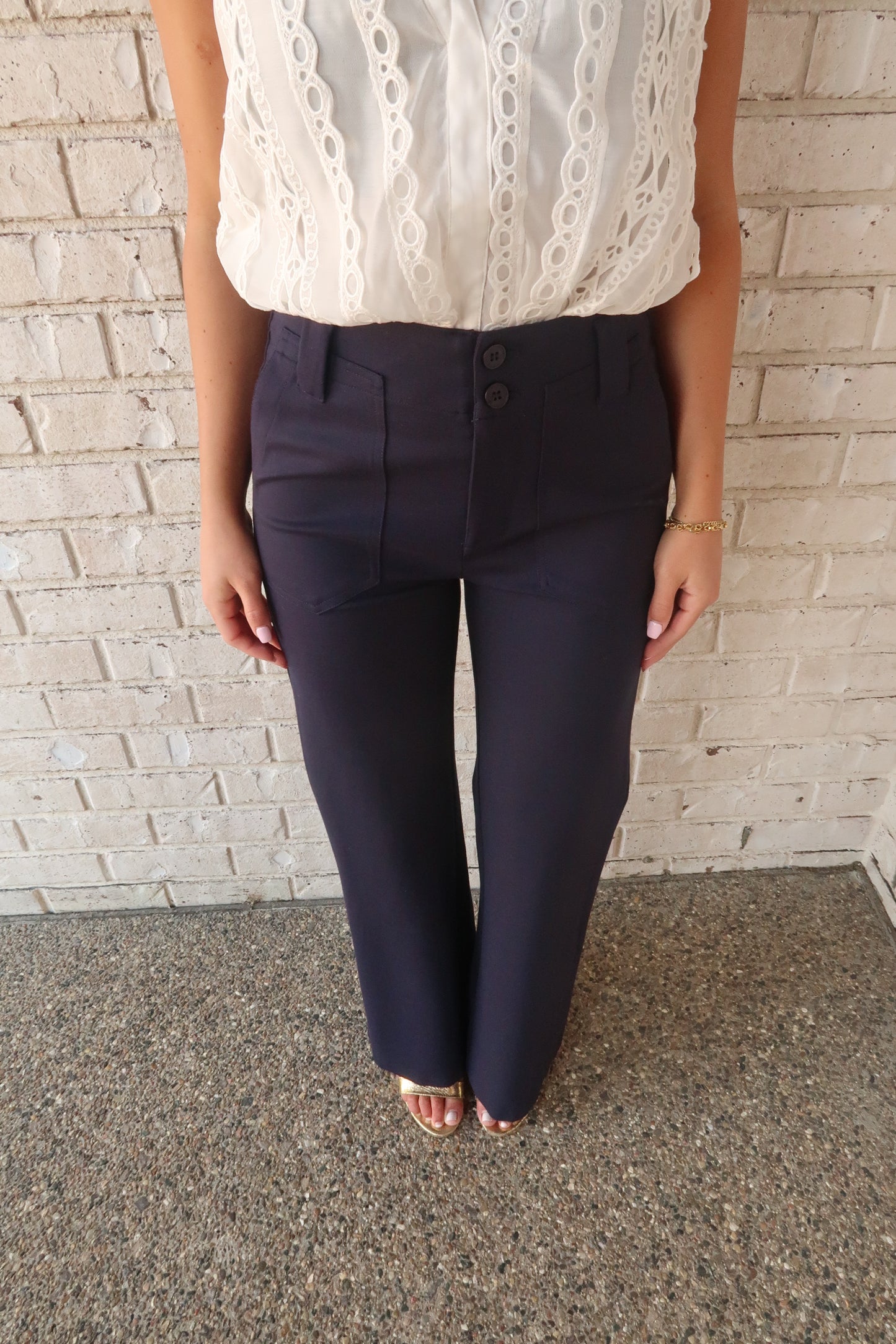 Navy Front Pocket Flare Pants