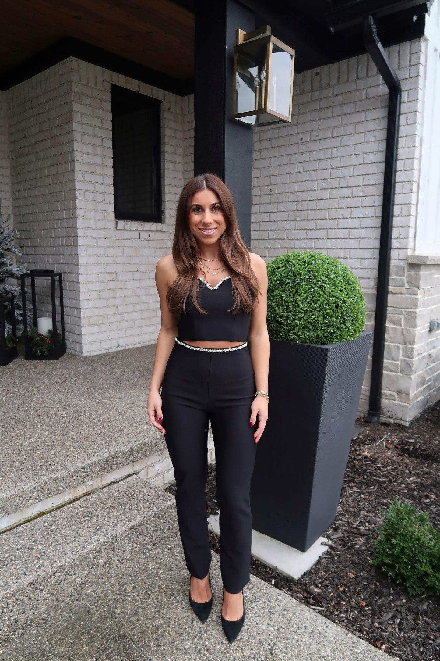 Rhinestone Trim Black Tube Top