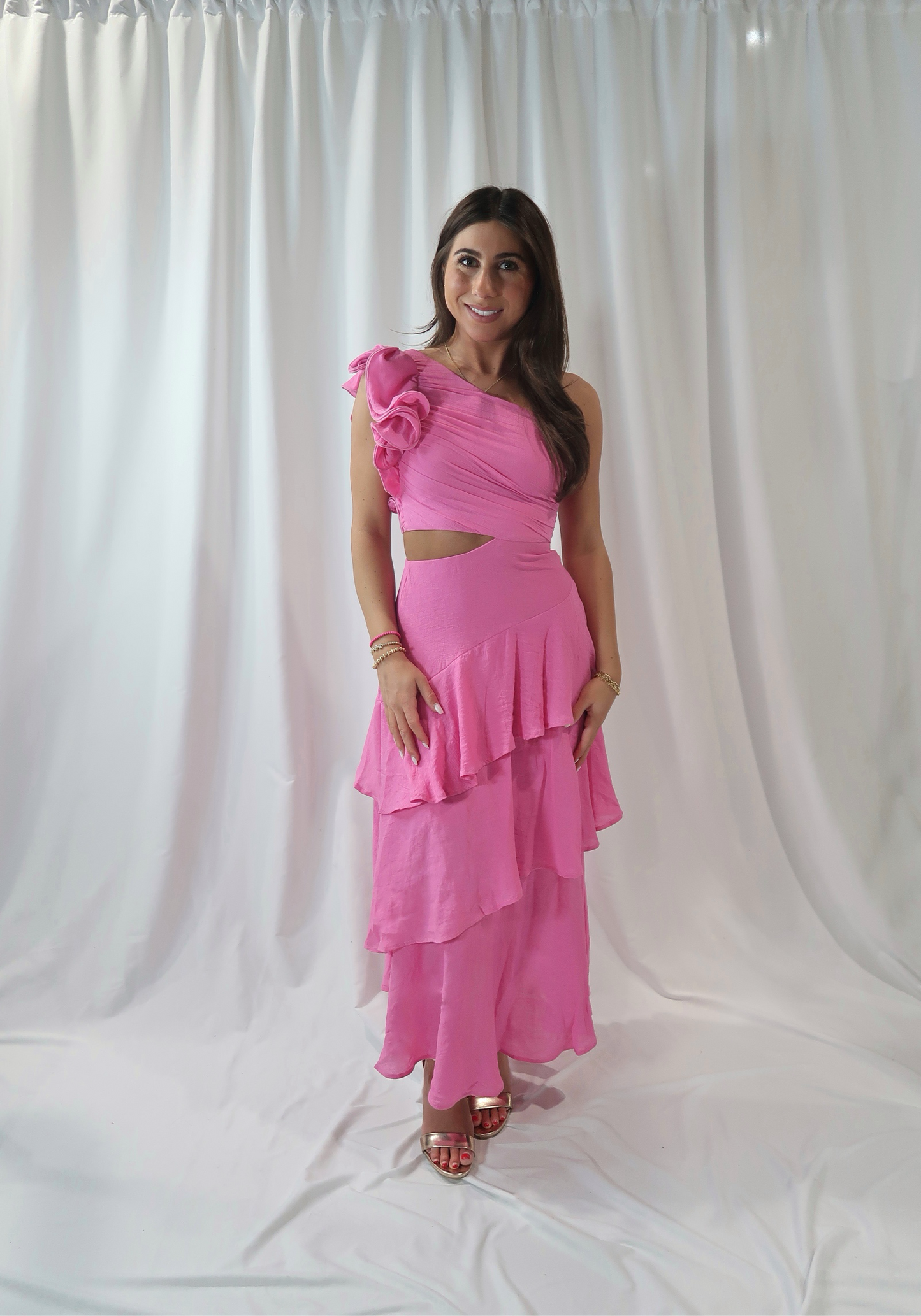 Isabelle Pink Asymmetrical Maxi Dress