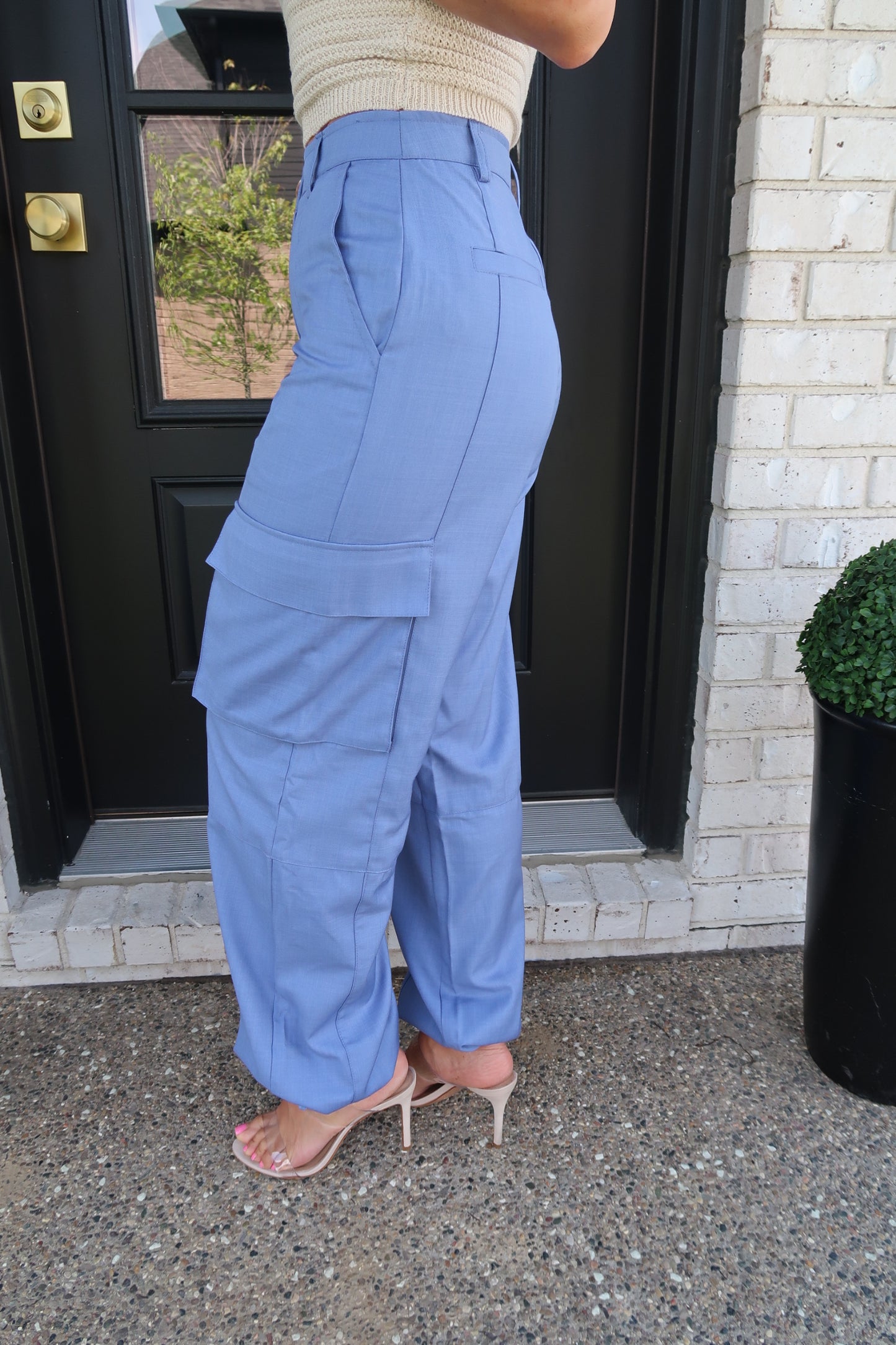 Cargo Linen Pants - Blue