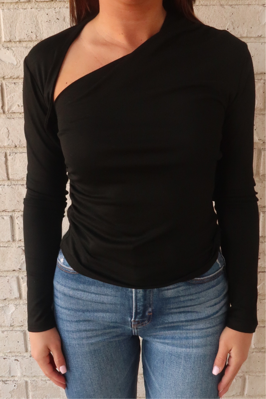 Asymmetric Long Sleeve Tshirt - Black