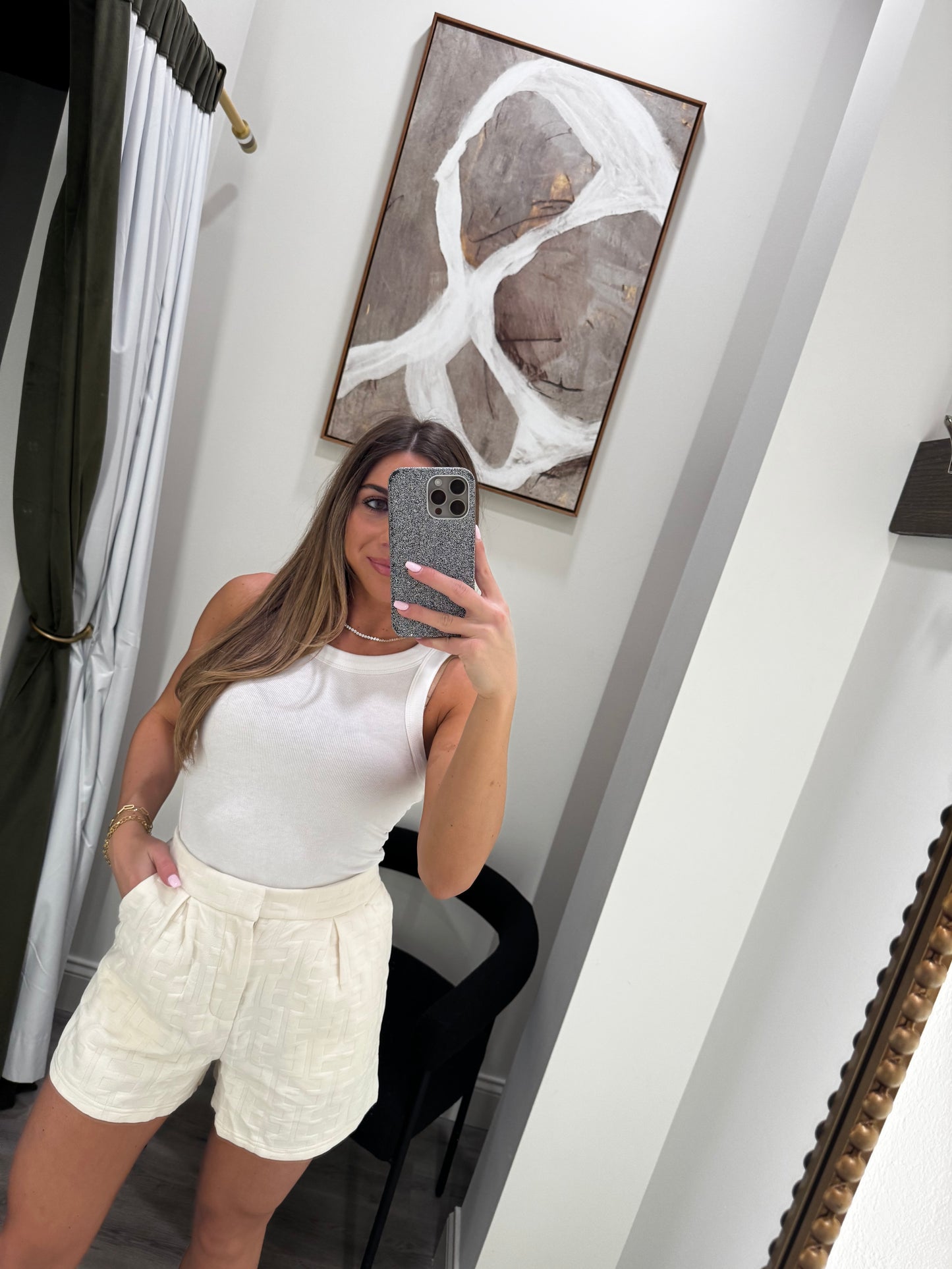 Cream Textured Shorts