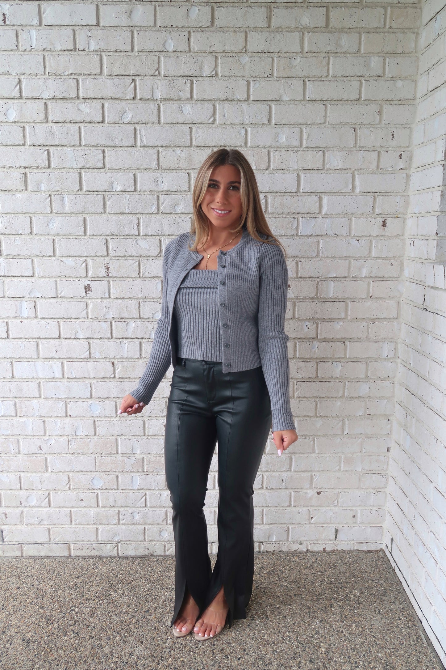 Rib Knit Cardigan - Charcoal