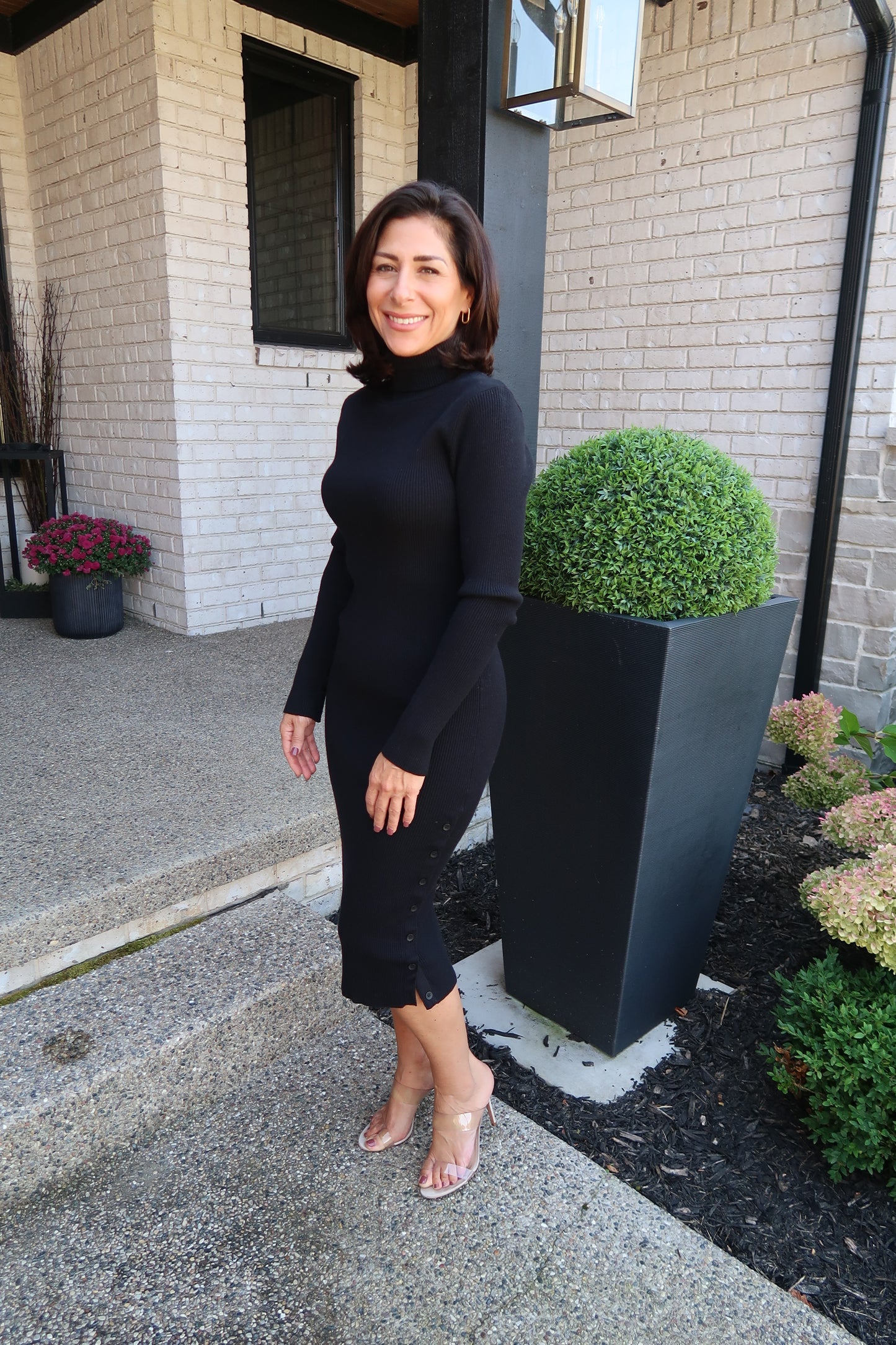 Turtleneck Midi Dress- Black