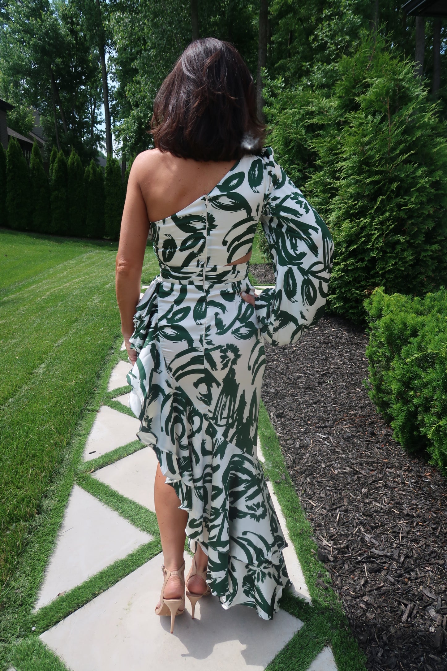 Botanica One Shoulder Ruffle Dress