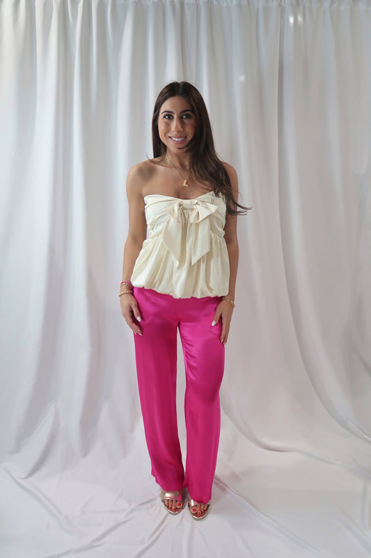 Strapless Bow Bust Bubble Hem Tube Top