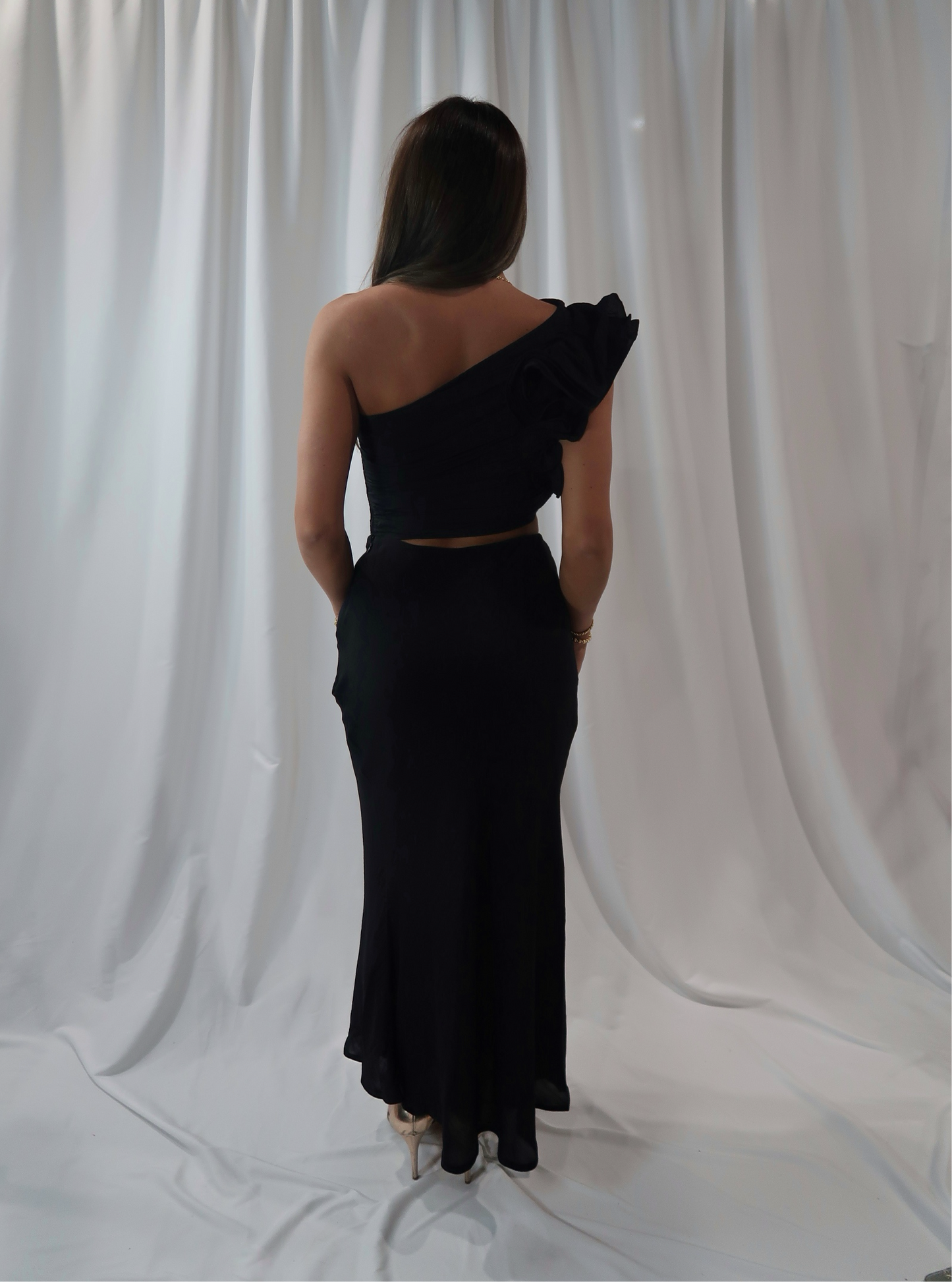 Black Asymmetrical Ruffle Crop Top