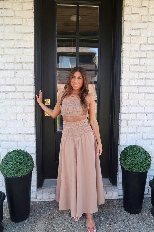 Mocha Smocked Maxi Skirt