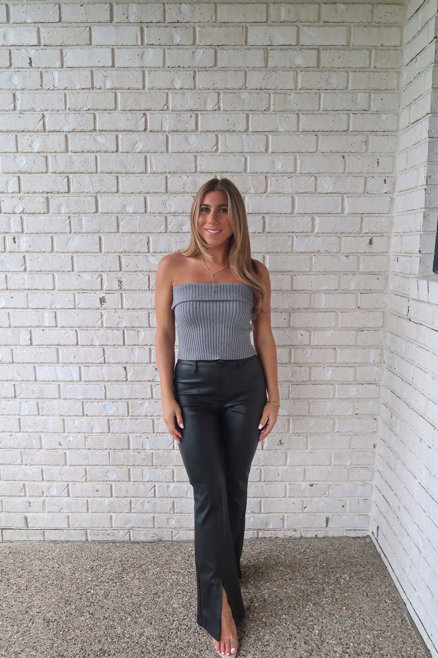 Rib Knit Tube Top - Charcoal