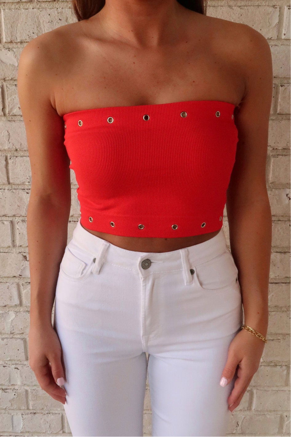 Red Eyelet Tube Top