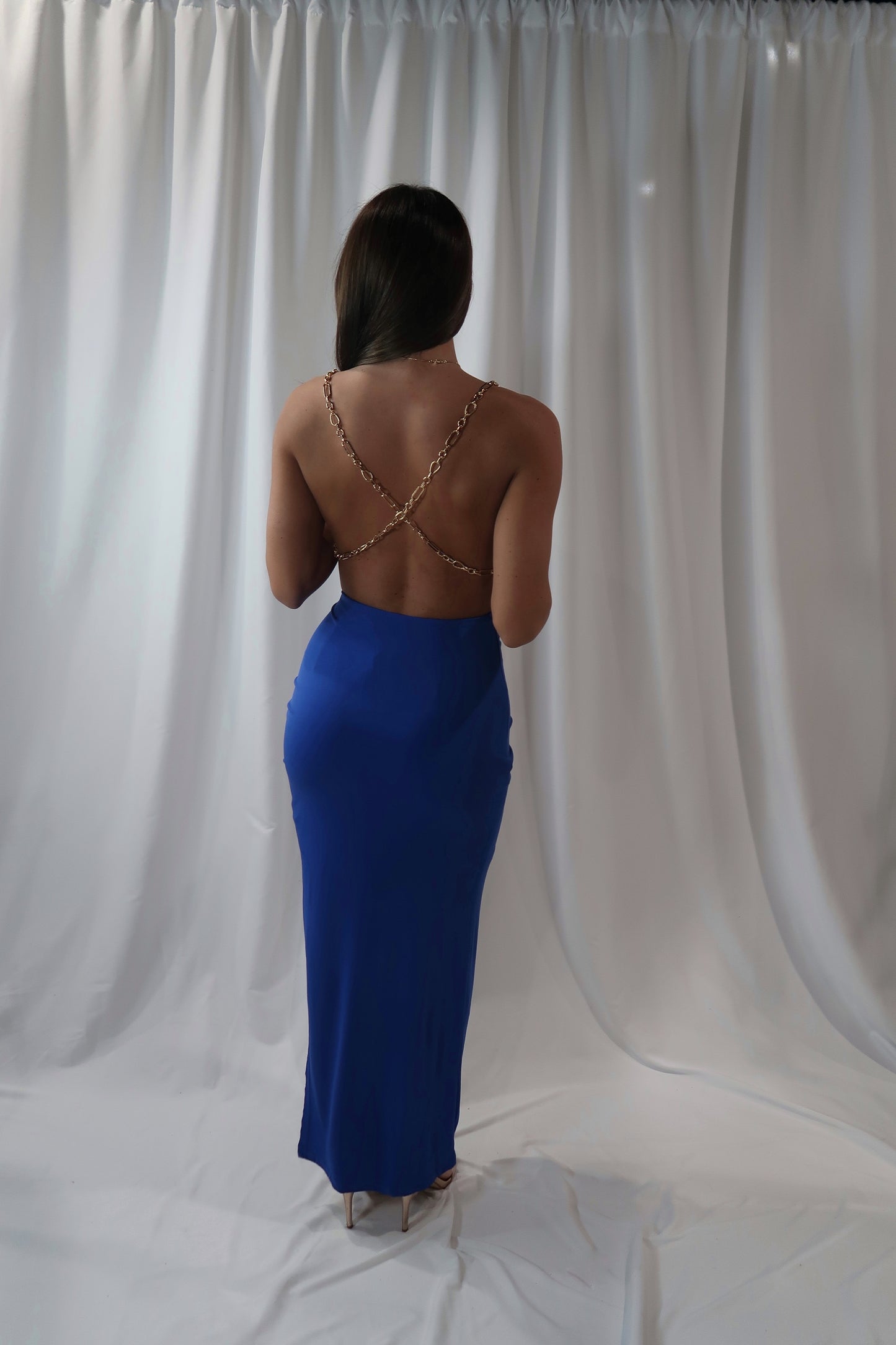 Vibrant Blue Gold Chain Dress