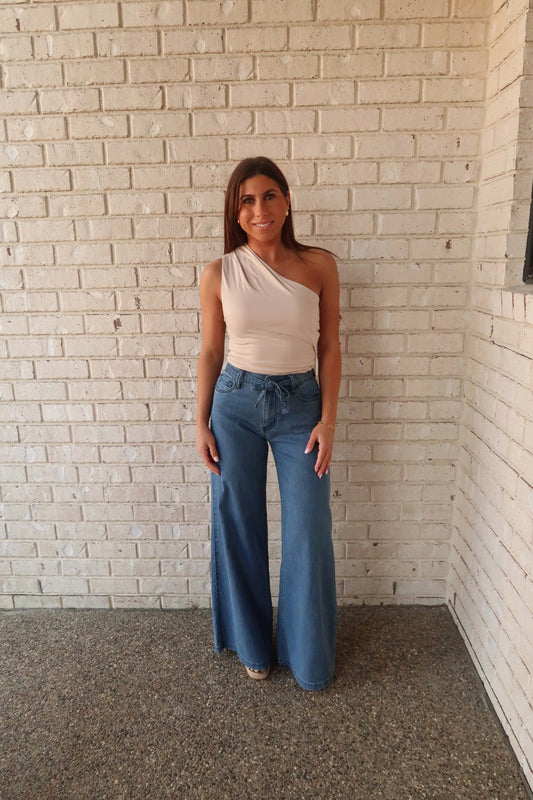 Asymmetrical Ruched Top - Sand