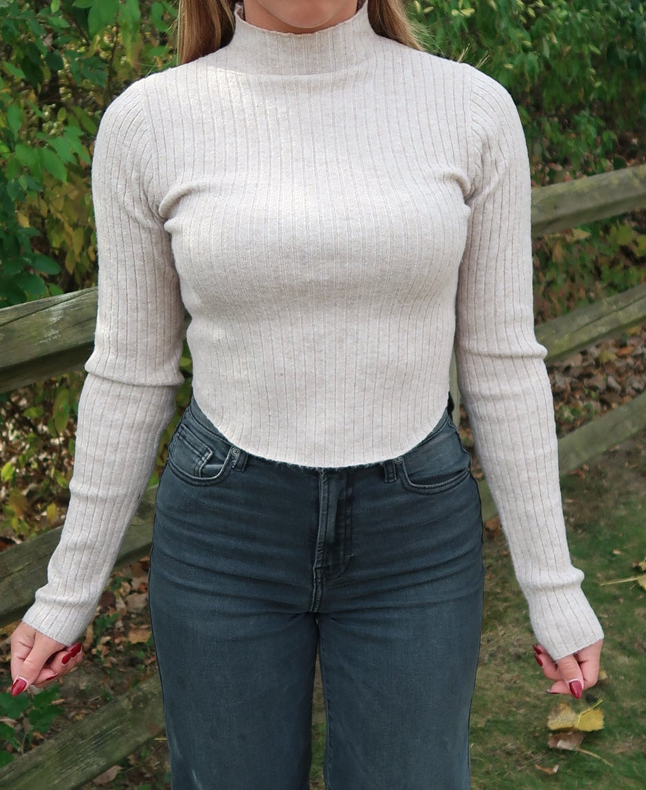 Taupe Ribbed Mock Neck Sweater