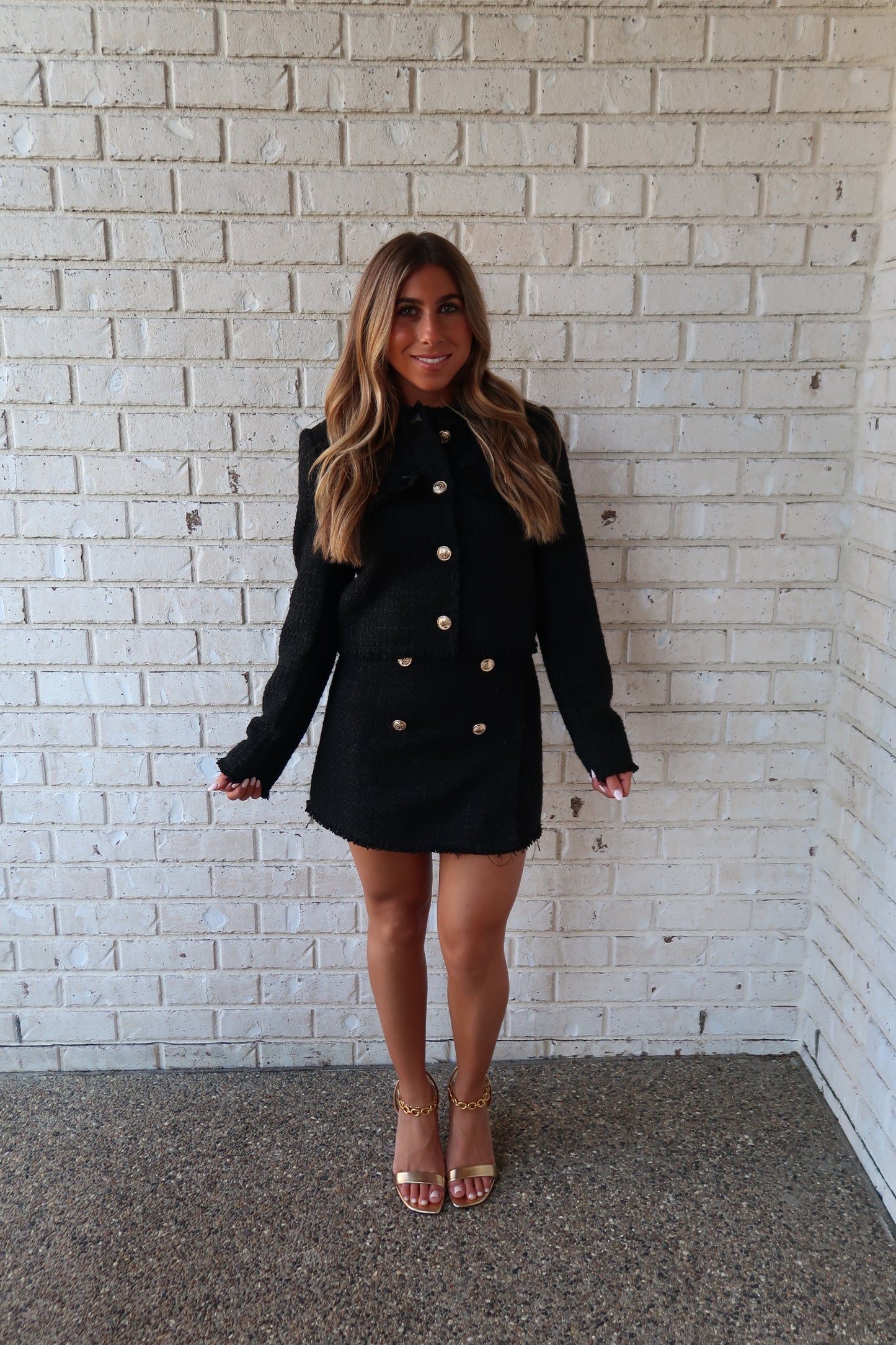 Tweed Leather Contrast Mini Skirt - Black