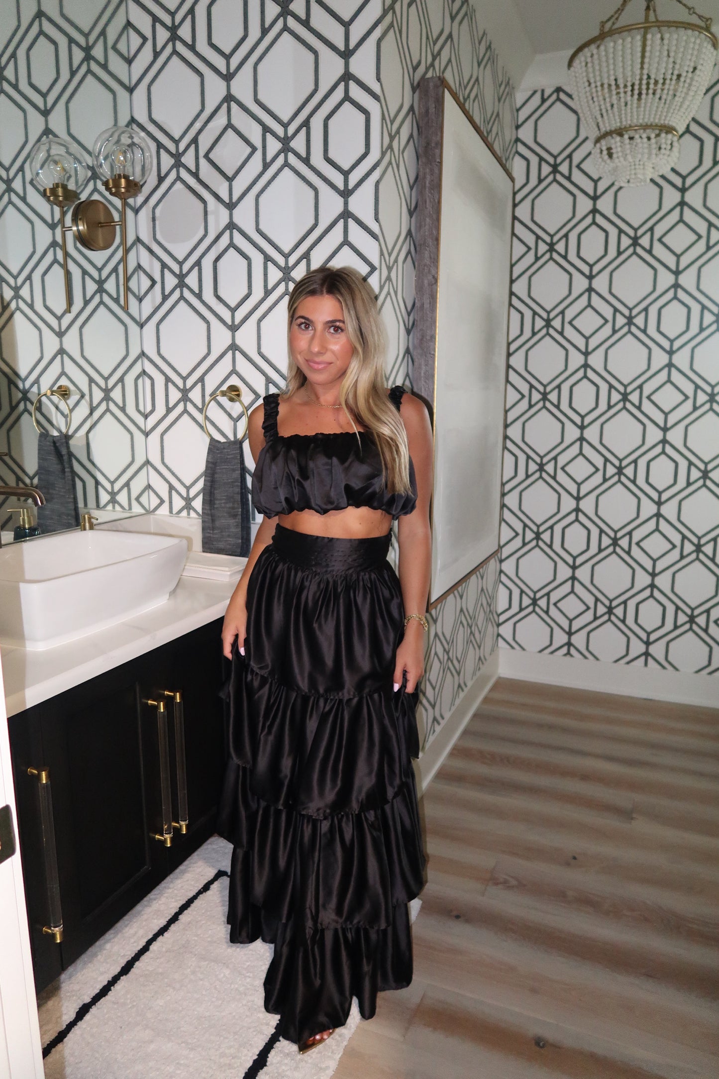 Satin Bubble Crop Top