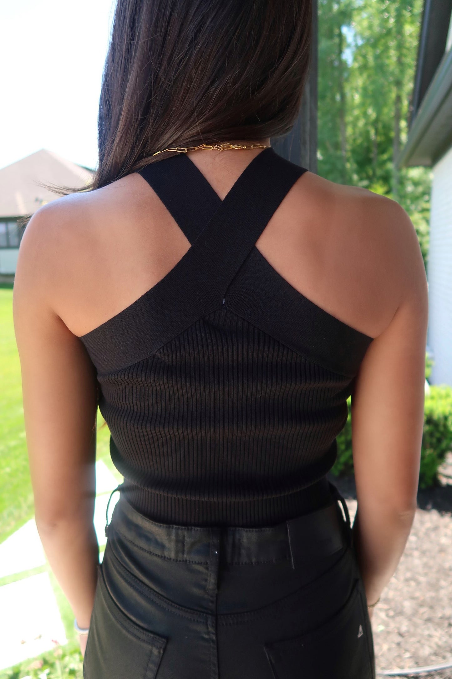 Cross Halter Neck Tank - Black