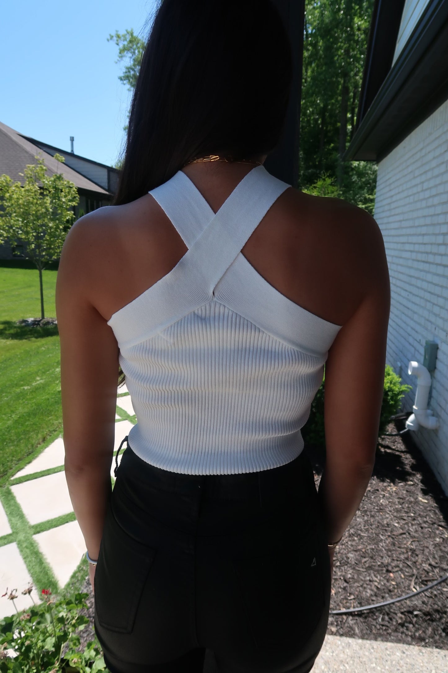 Cross Halter Neck Tank - White