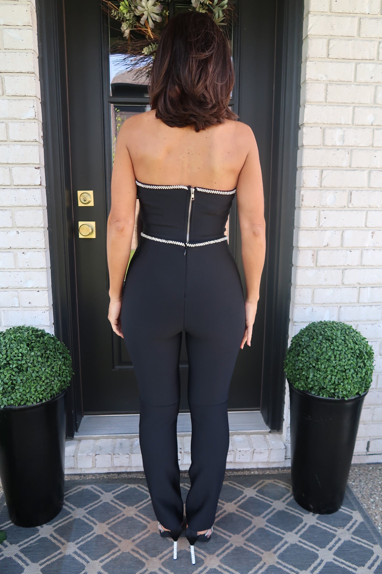 Rhinestone Trim Black Tube Top