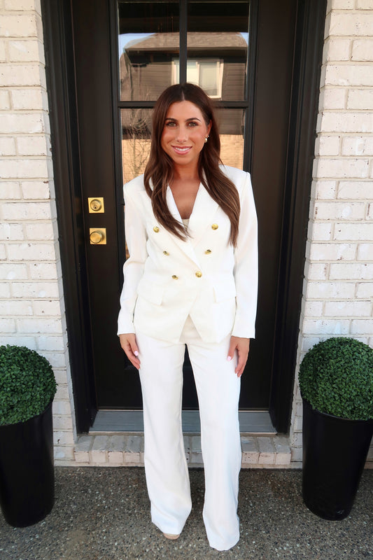 Gold Detail White Blazer
