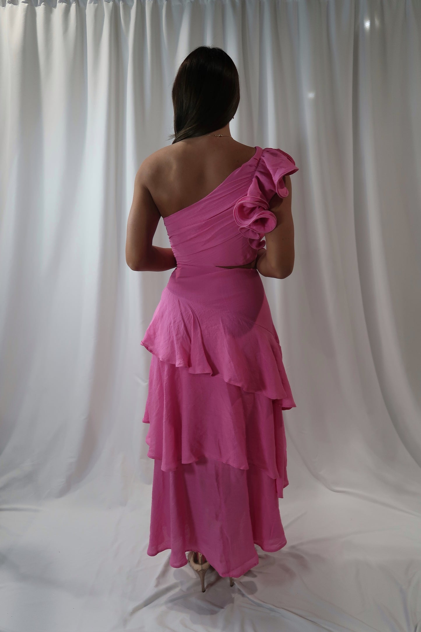 Isabelle Pink Asymmetrical Maxi Dress